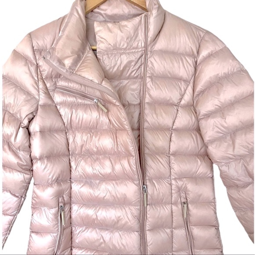 Cole Haan Vintage Quilted Down Funnel Neck Puffer Jacket Pink Size Medium